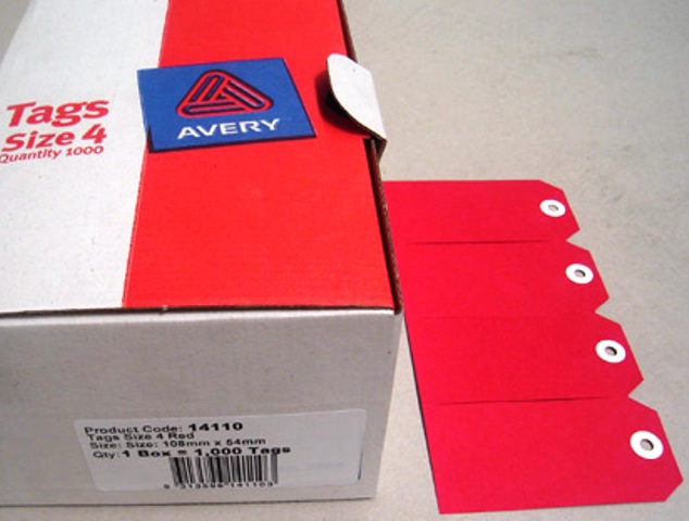 Avery 14110 Shipping Tags Size 4 Red 108 x 54mm Box 1000